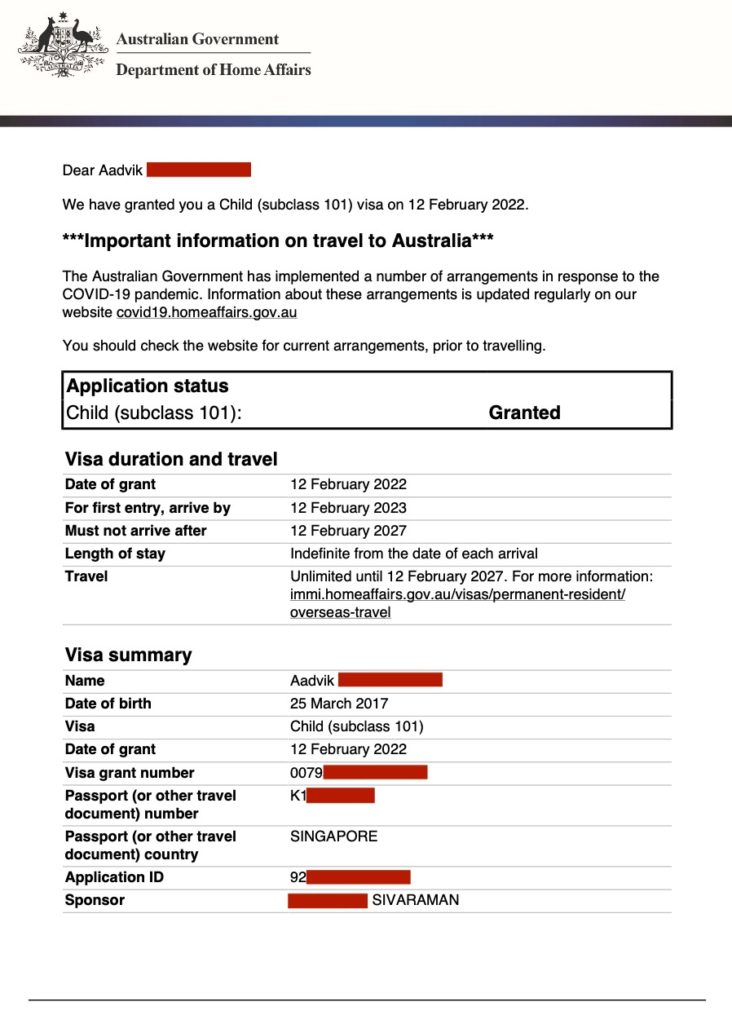 tourist visa for child in australia